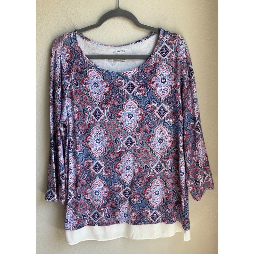 Talbots medallion all over print layered top size Large